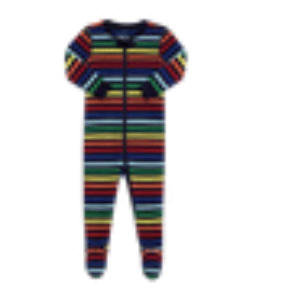 NWT Primary baby zipped footed pajamas. Rainbow stripe navy. 12-18 months.